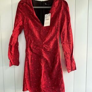 Zara Red V-Neck Dress NWT